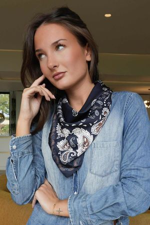 Bandana Triangle Silk Neckerchief Navy